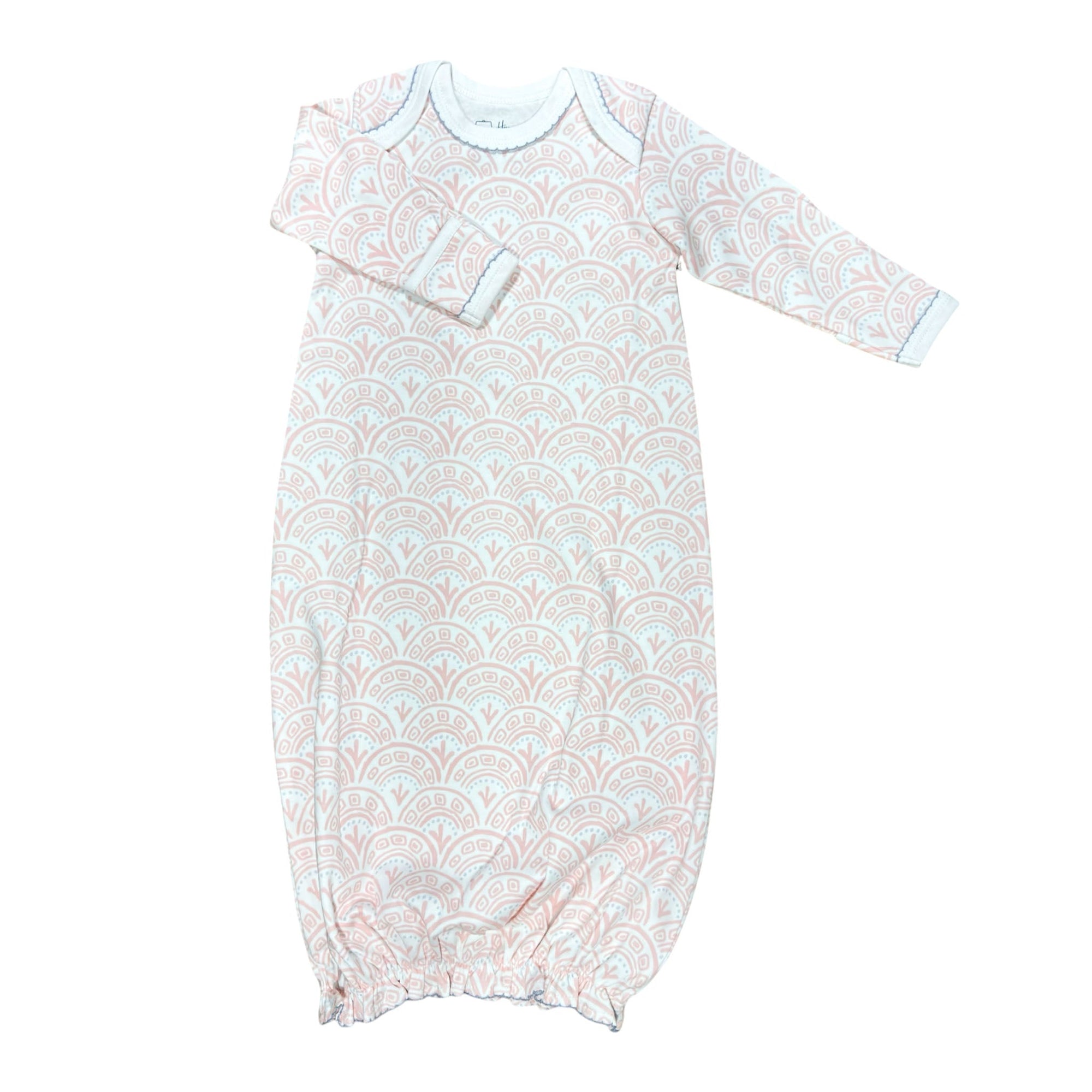 Pink Scallop gown featuring charming and playful prints.