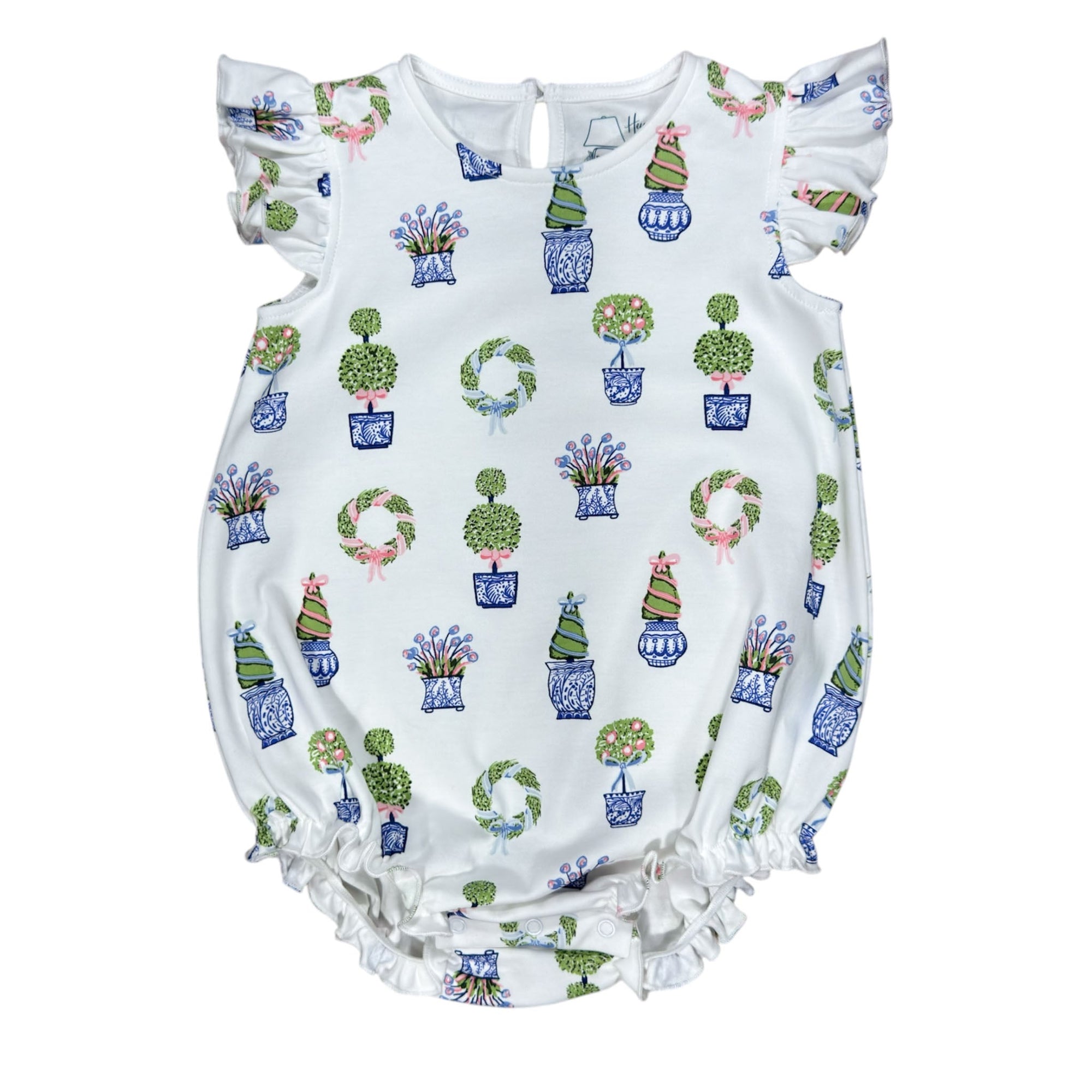 Spring Topiaries girls sleeveless classic bubble featuring charming and playful prints.