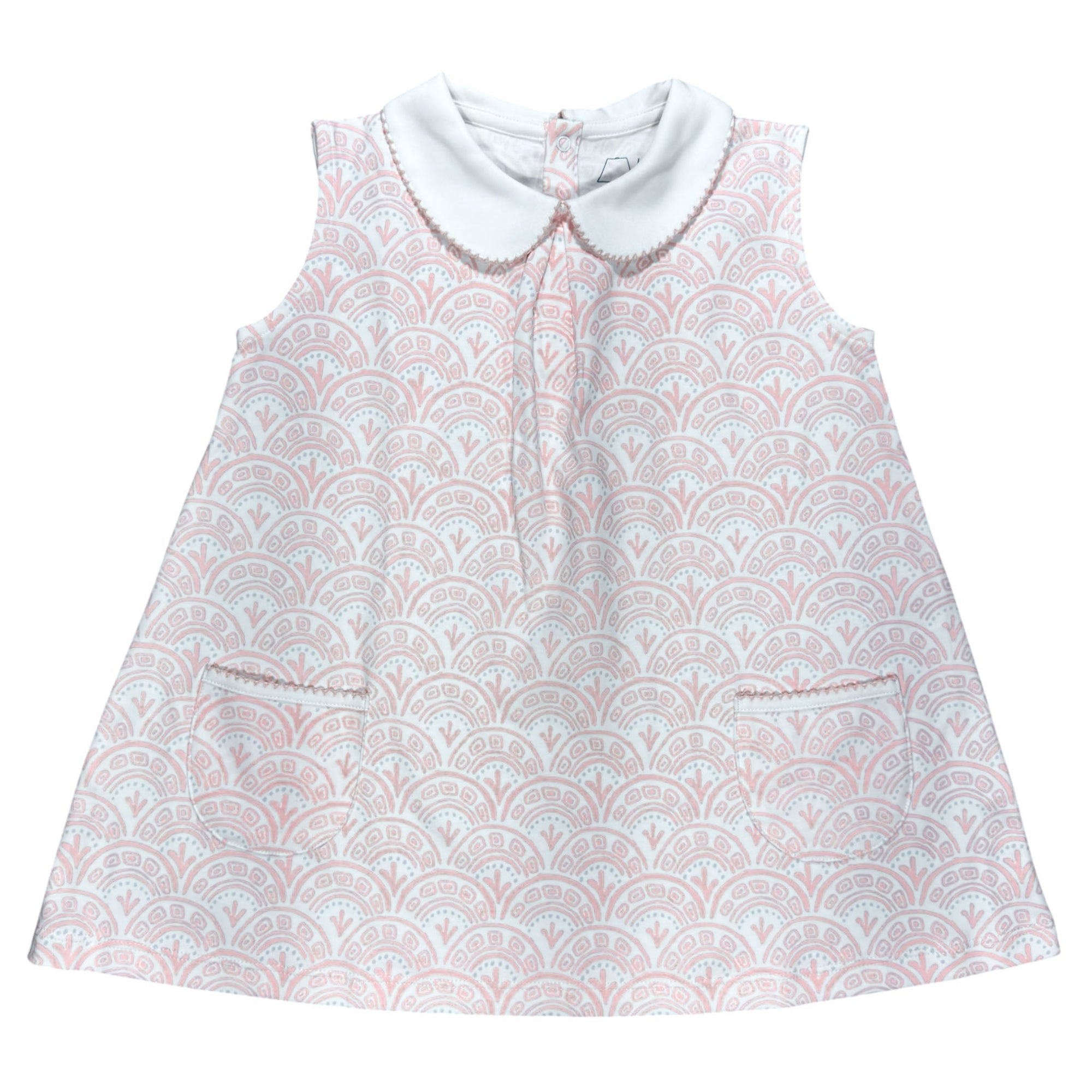 Pink Scallop sleeveless pocket twirl dress featuring charming and playful prints.
