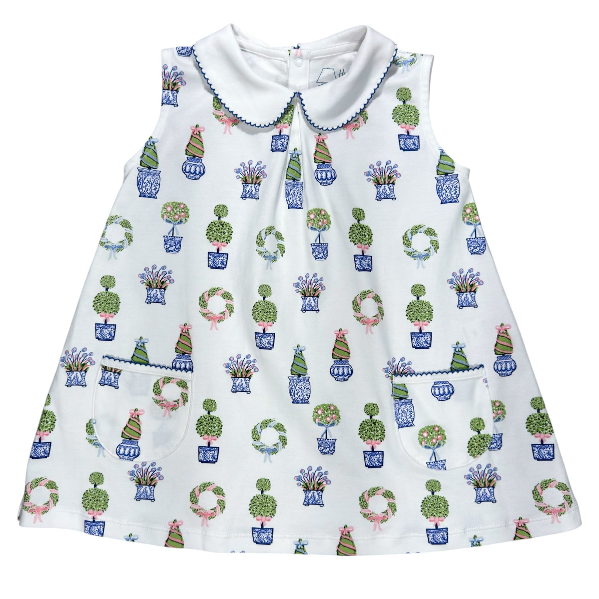 Spring Topiaries sleeveless pocket twirl dress featuring charming and playful prints.