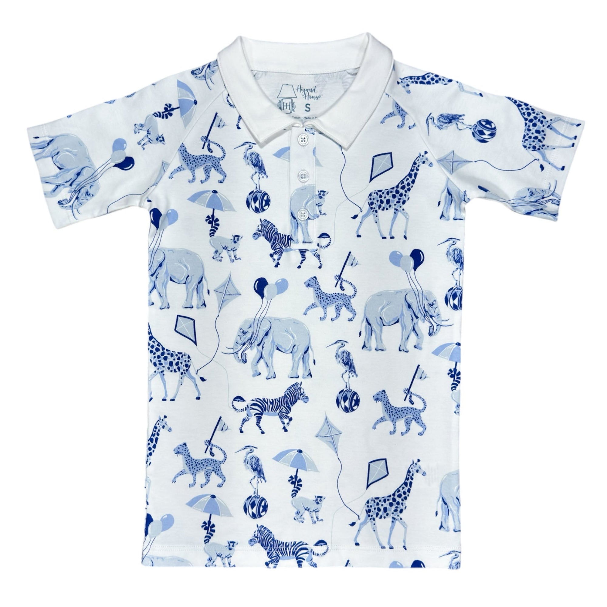 Chinoiserie Safari boys ss pima polo featuring charming and playful prints.