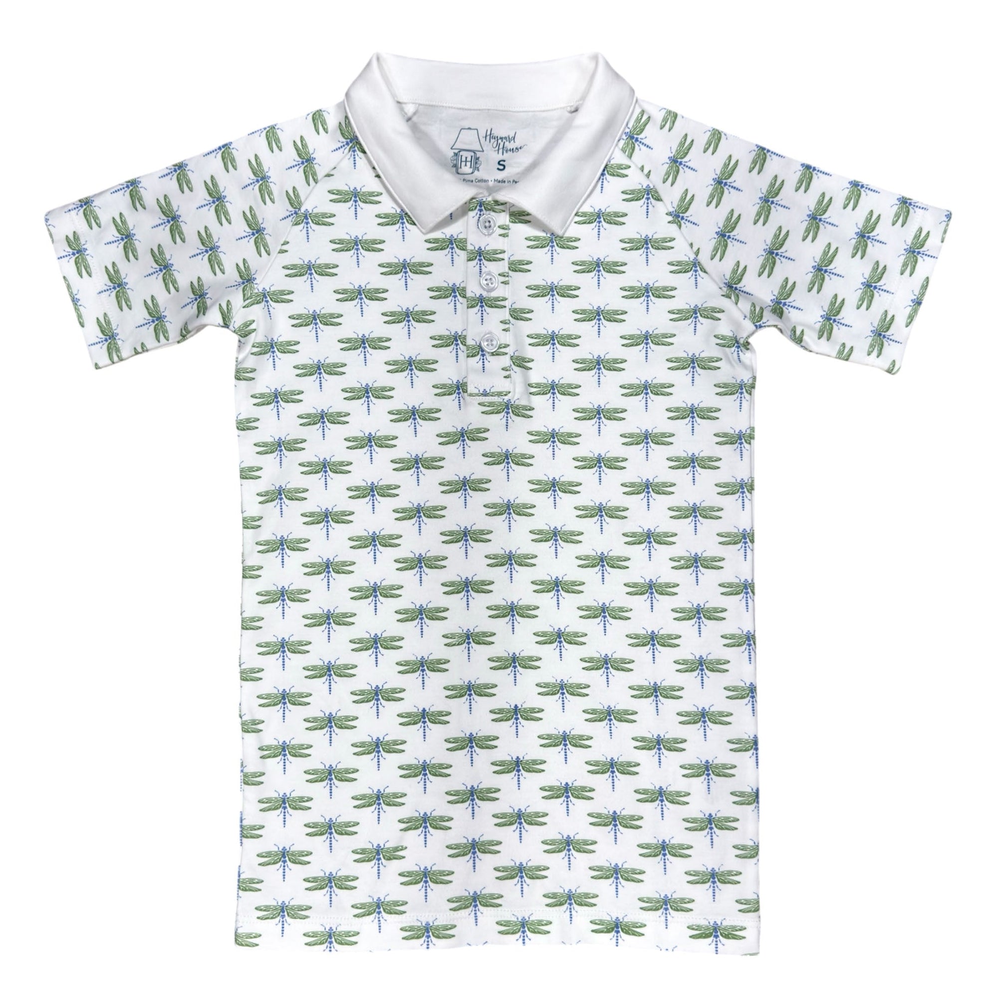 Dreamy Dragonflies boys ss pima polo featuring charming and playful prints.