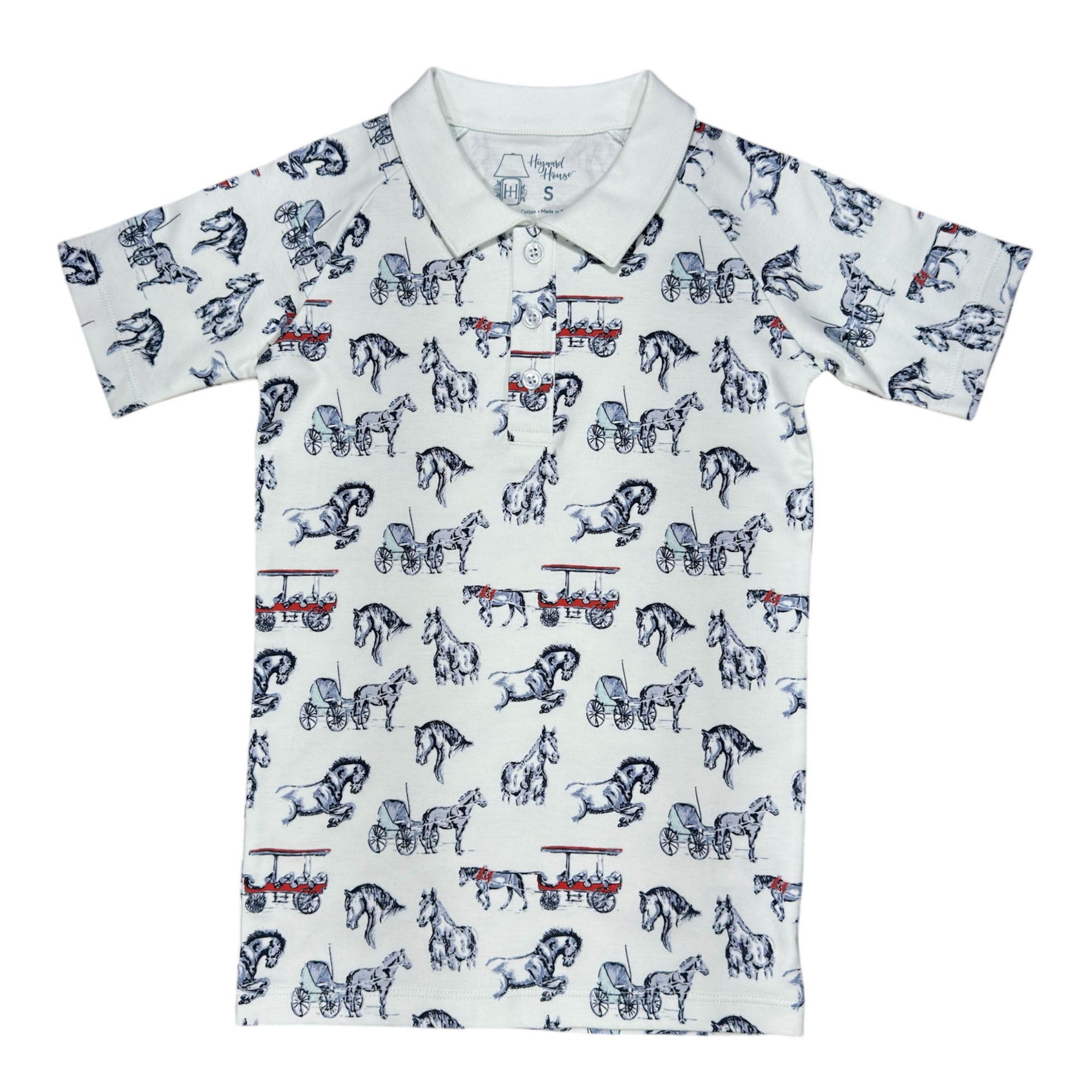Horse Sketches boys ss pima polo featuring charming and playful prints.