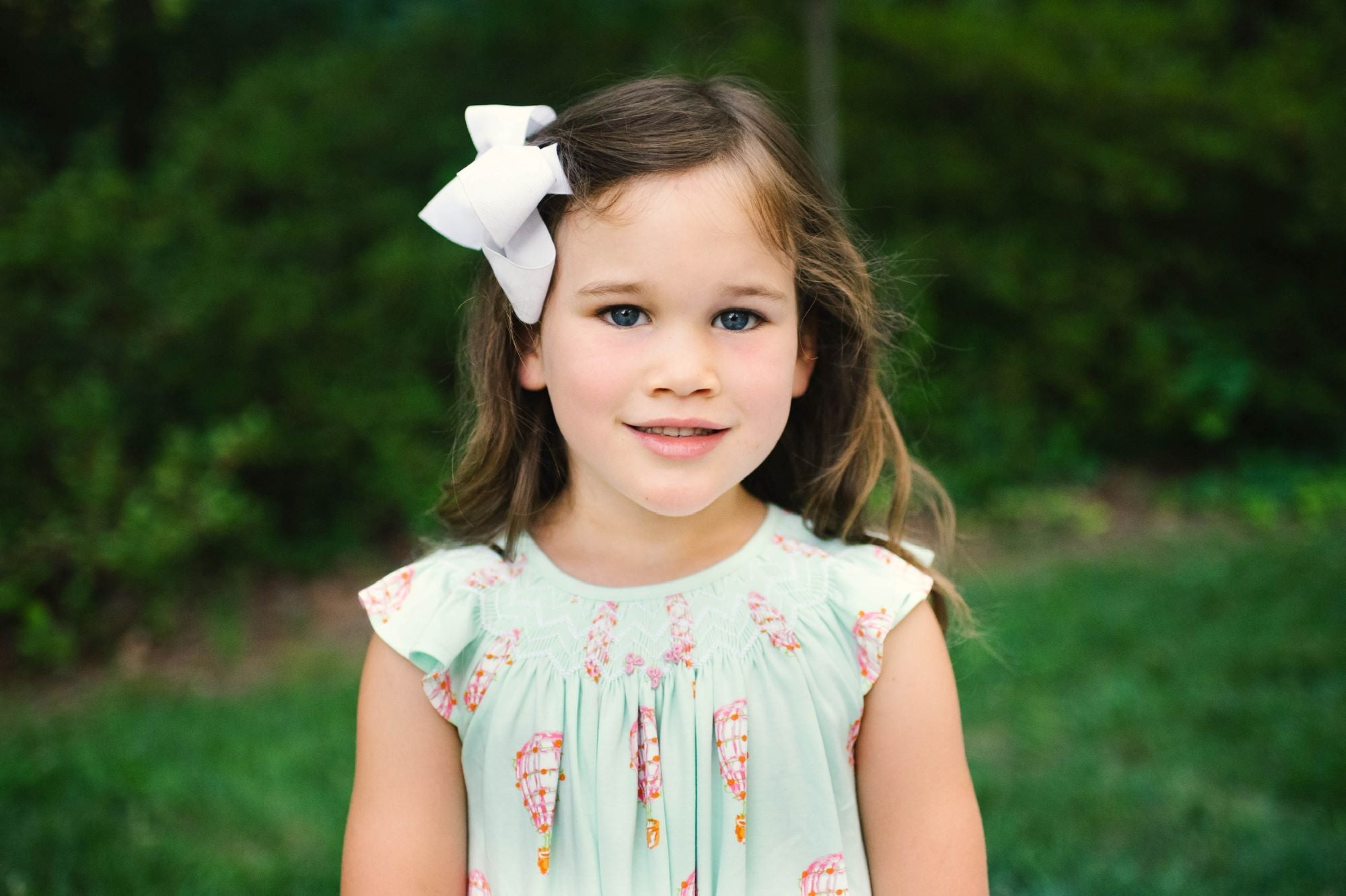 Little Girls Heyward House Smocked Dress in Hot Air Balloon Pattern