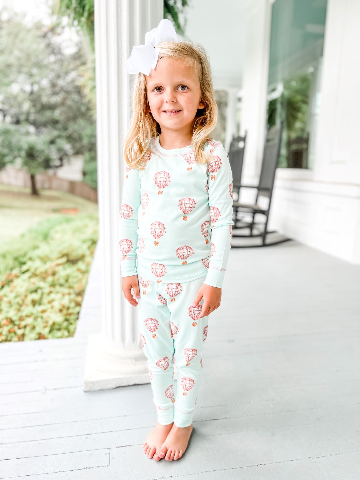 Heyward House 2 Piece Hot Air Balloon Girl's Pajama with Hair Bow