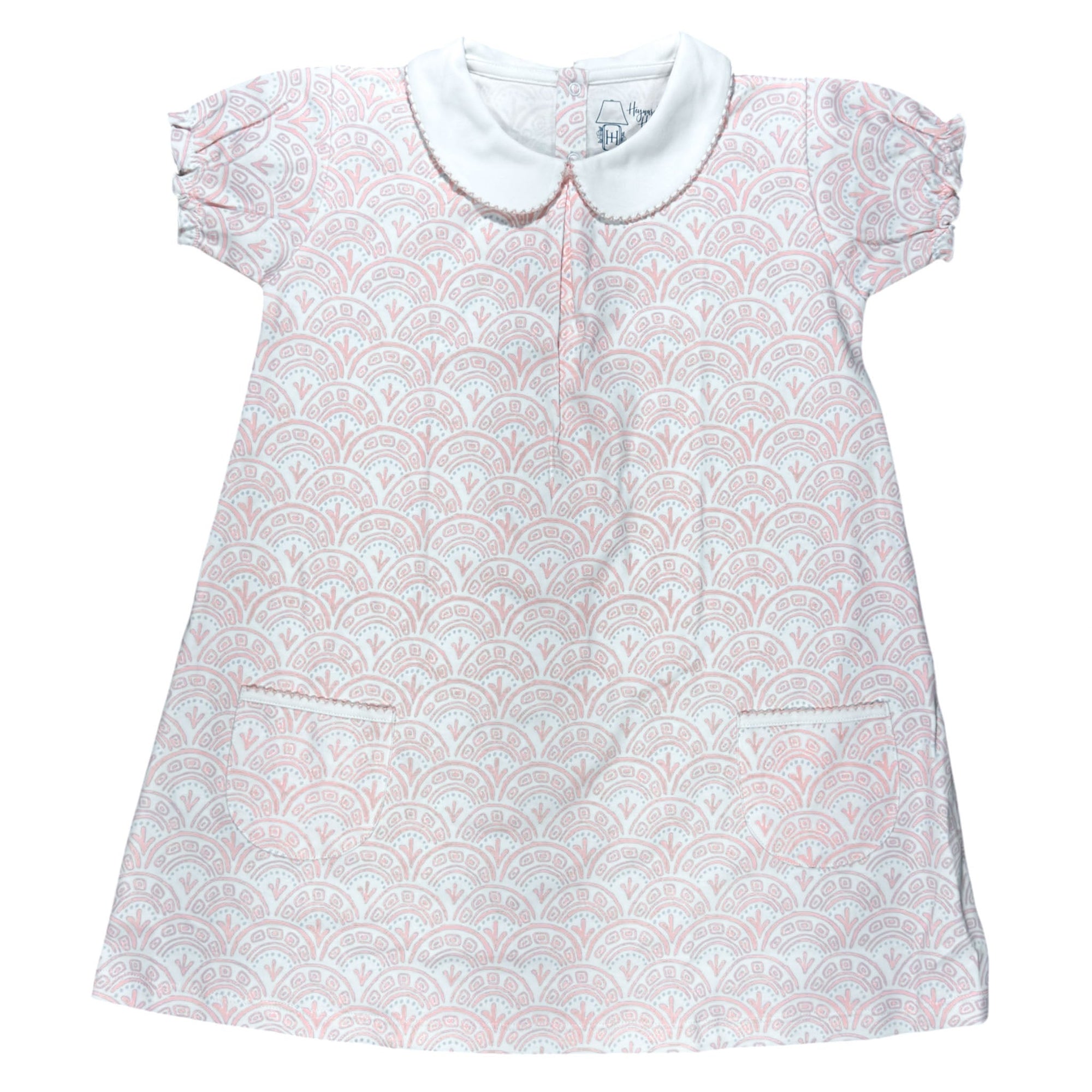 Pink Scallop ss pocket twirl dress featuring charming and playful prints.