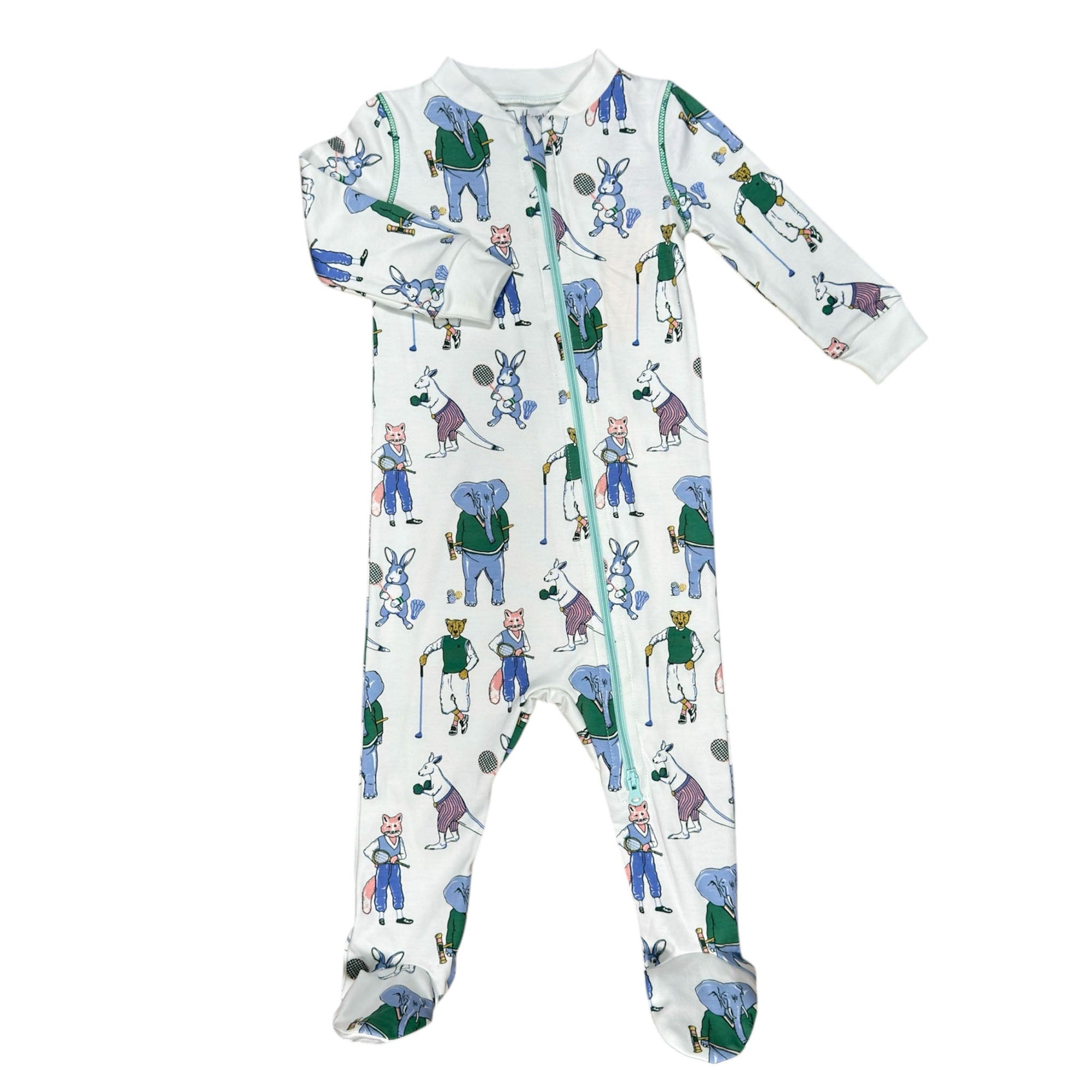 Athletic Animal Club footed pajama featuring charming and playful prints.