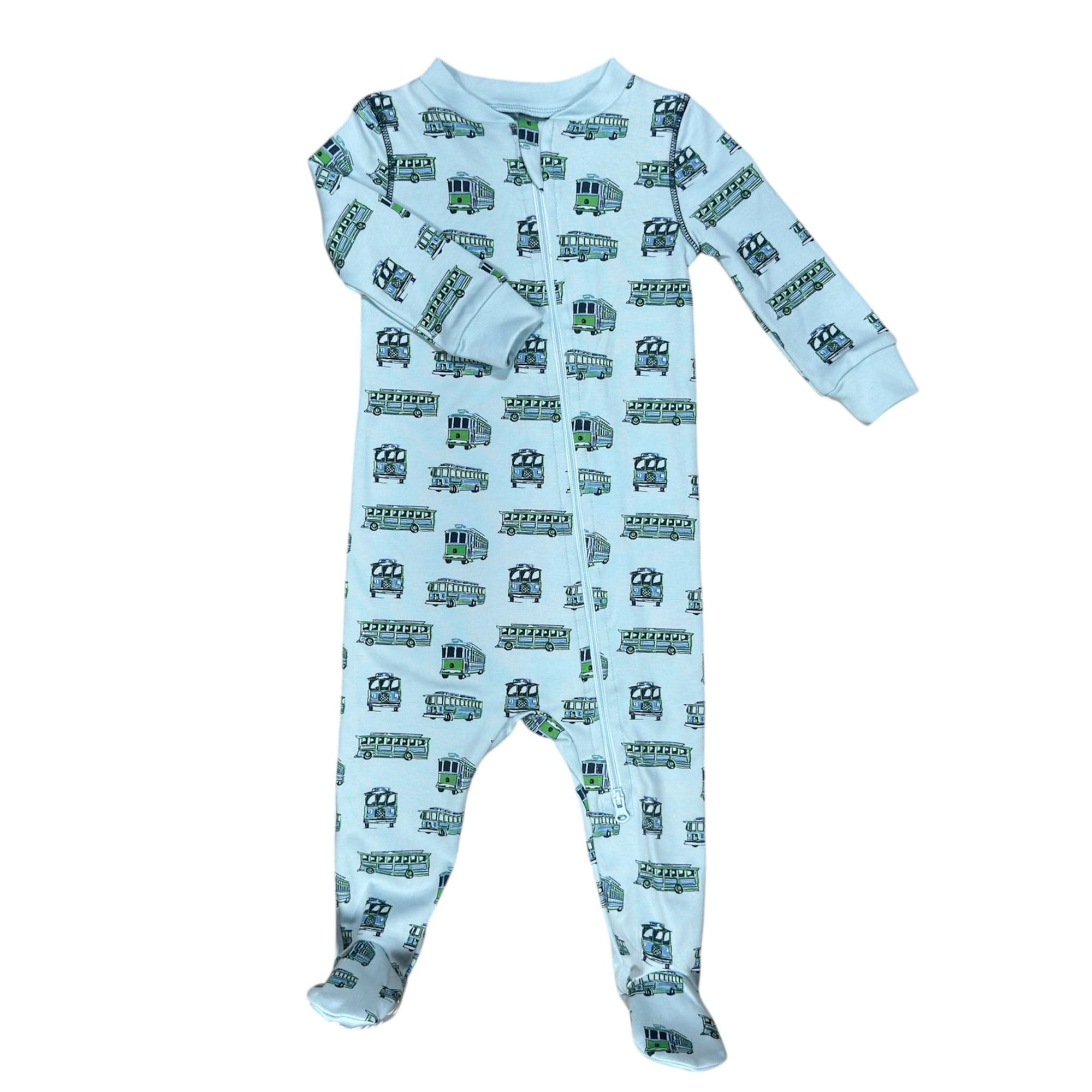 Tradd Street Trolleys footed pajama featuring charming and playful prints.