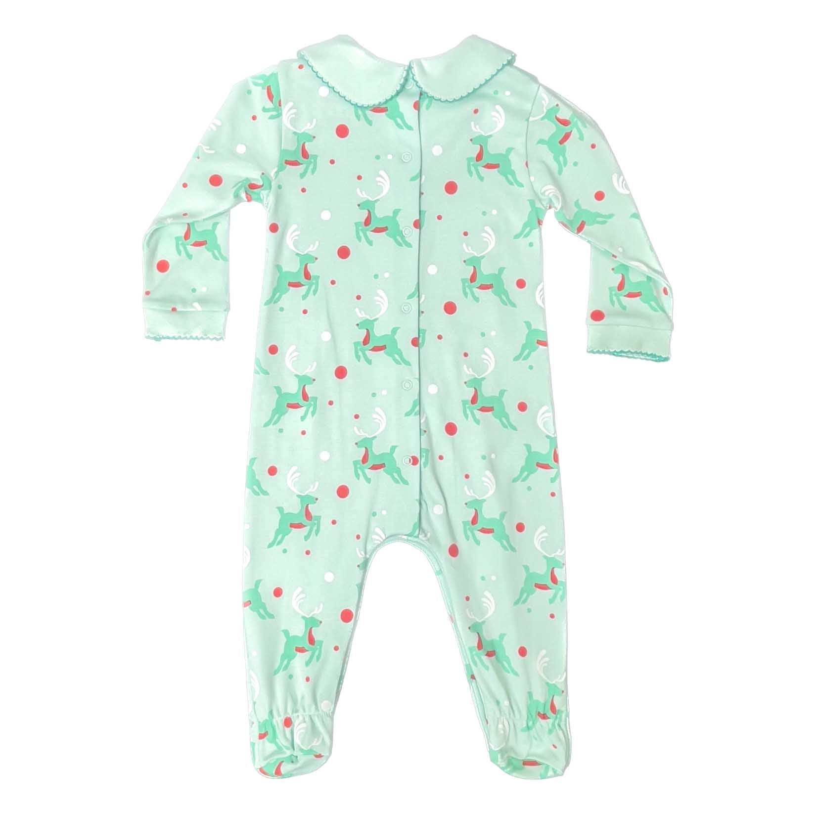 boys peter pan playsuit with retro reindeer christmas print by Heyward House back view