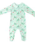 green retro reindeer print on pima cotton boys playsuit with peter pan collar