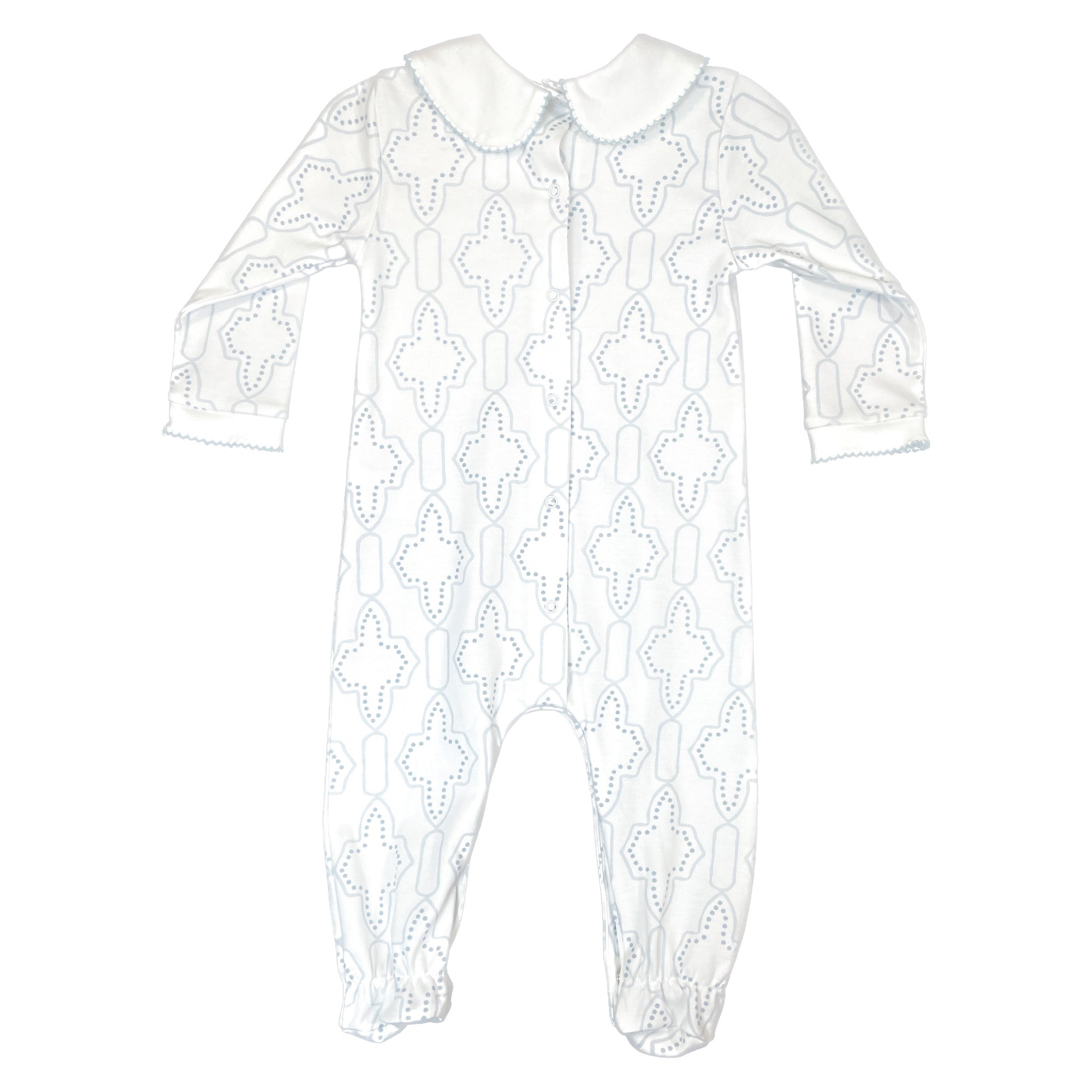 Blue Lattice Boys Playsuit in Lattice Pattern with Peter Pan Collar Back