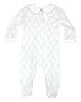 Blue Lattice Boys Playsuit in Lattice Pattern with Peter Pan Collar Back