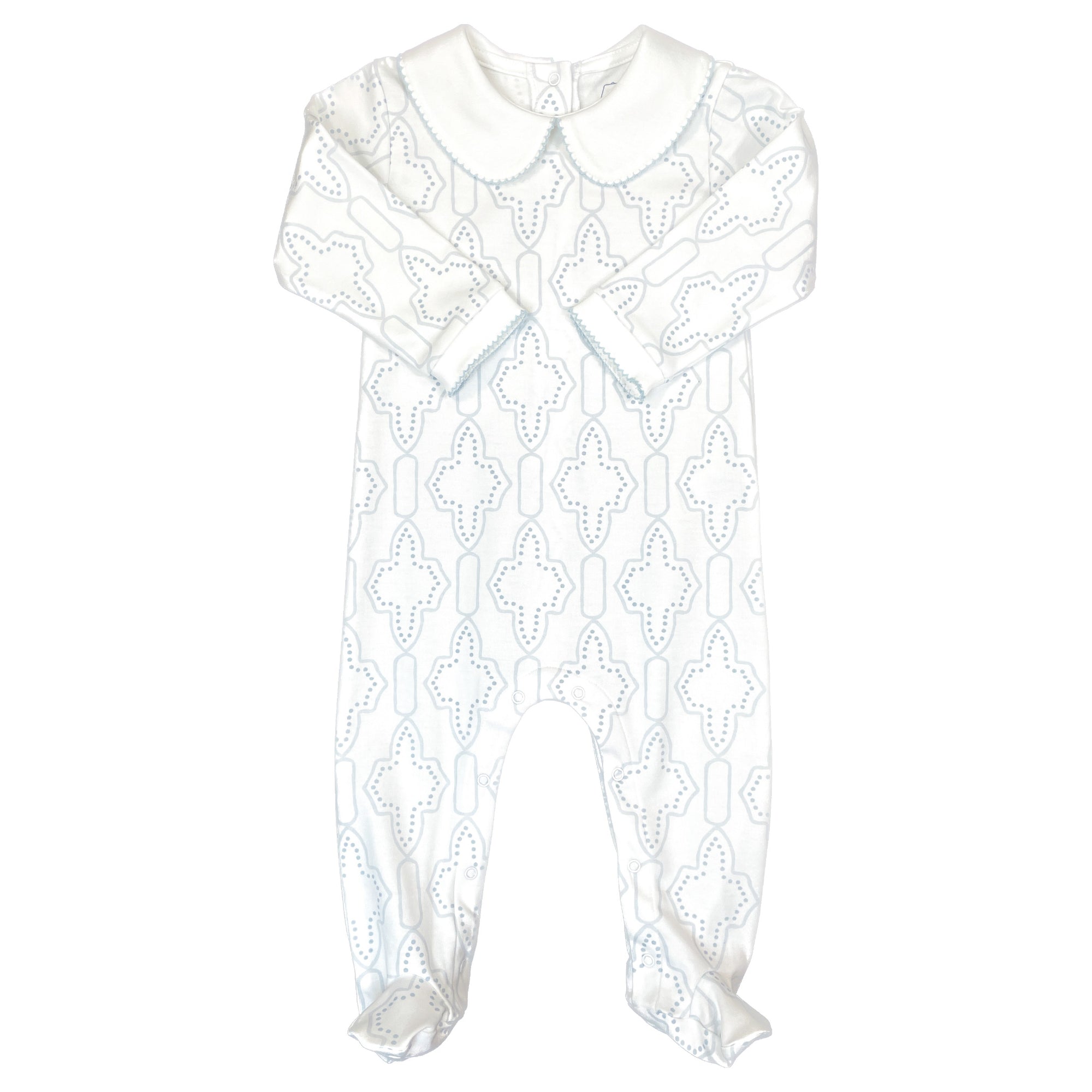 Blue Lattice Boys Playsuit in Lattice Pattern with Peter Pan Collar Front