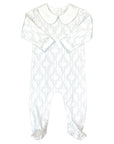 Blue Lattice Boys Playsuit in Lattice Pattern with Peter Pan Collar Front