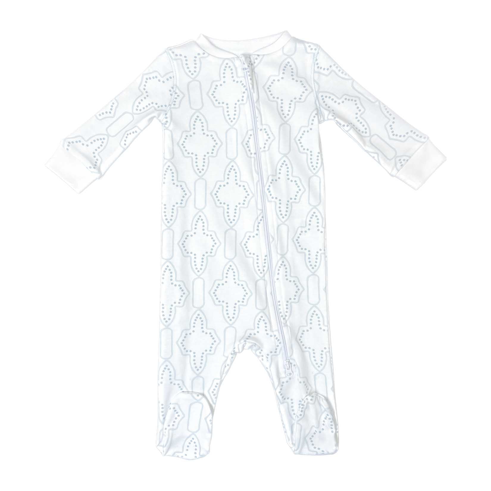 soft pima cotton footed pj with blue lattice print by Heyward House front