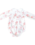 Pink Pram print on long sleeve girls pleated bubble back