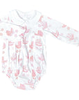 Pink Pram print on long sleeve girls pleated bubble front view