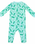 Light blue footed pajama with vintage Christmas Holly pattern made in pima cotton