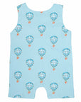 Blue jon-jon without smocking and hot air balloon pattern made in pima cotton - back view