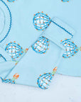 infant gown with hot air balloon pattern with scratch guard detail