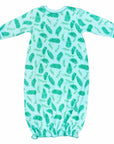 Blue gown with Christmas Holly pattern made with pima cotton - back view
