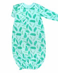 Blue gown with Christmas Holly pattern made with pima cotton