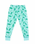 Blue two-piece pajama bottoms with vintage Christmas holly pattern made with pima cotton