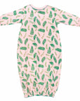 Pink gown with Christmas Holly pattern made with pima cotton - back view