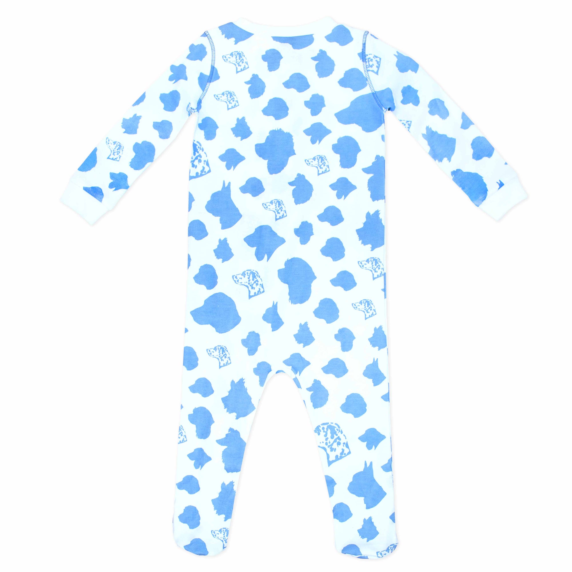 White footed pajama with dog silhouettes pattern made in pima cotton - back view