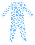 White and blue two-piece pajama set with dog pattern made with pima cotton - back view