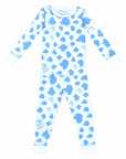 White and blue two-piece pajama set with dog pattern made with pima cotton