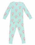 Light pink-two piece pajama set with hot air balloon pattern made with pima cotton - back view