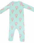 pink footed pajama with hot air balloon pattern made in pima cotton - back view