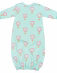 Pink blue infant gown with hot air balloon pattern made in pima cotton - back view