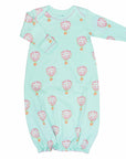 Pink infant gown with hot air balloon pattern made in pima cotton