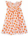 pink girls dress with smock and orange dots pattern made in pima cotton