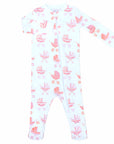 White footed pajama with vintage baby carriage pattern made in pima cotton