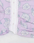 detailed view pink girls bubble with smock and camellia flower pattern made in pima cotton