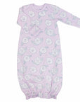 Pink infant gown with camellia flower pattern made in pima cotton