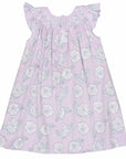 back view pink girls dress with smock and camellia flower pattern made in pima cotton
