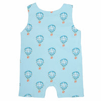 Blue jon-jon with smocking and hot air balloon pattern made in pima cotton - back view