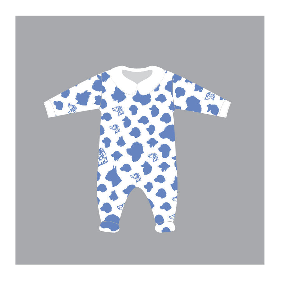 Boys long sleeve playsuit with blue dogs pattern for baby