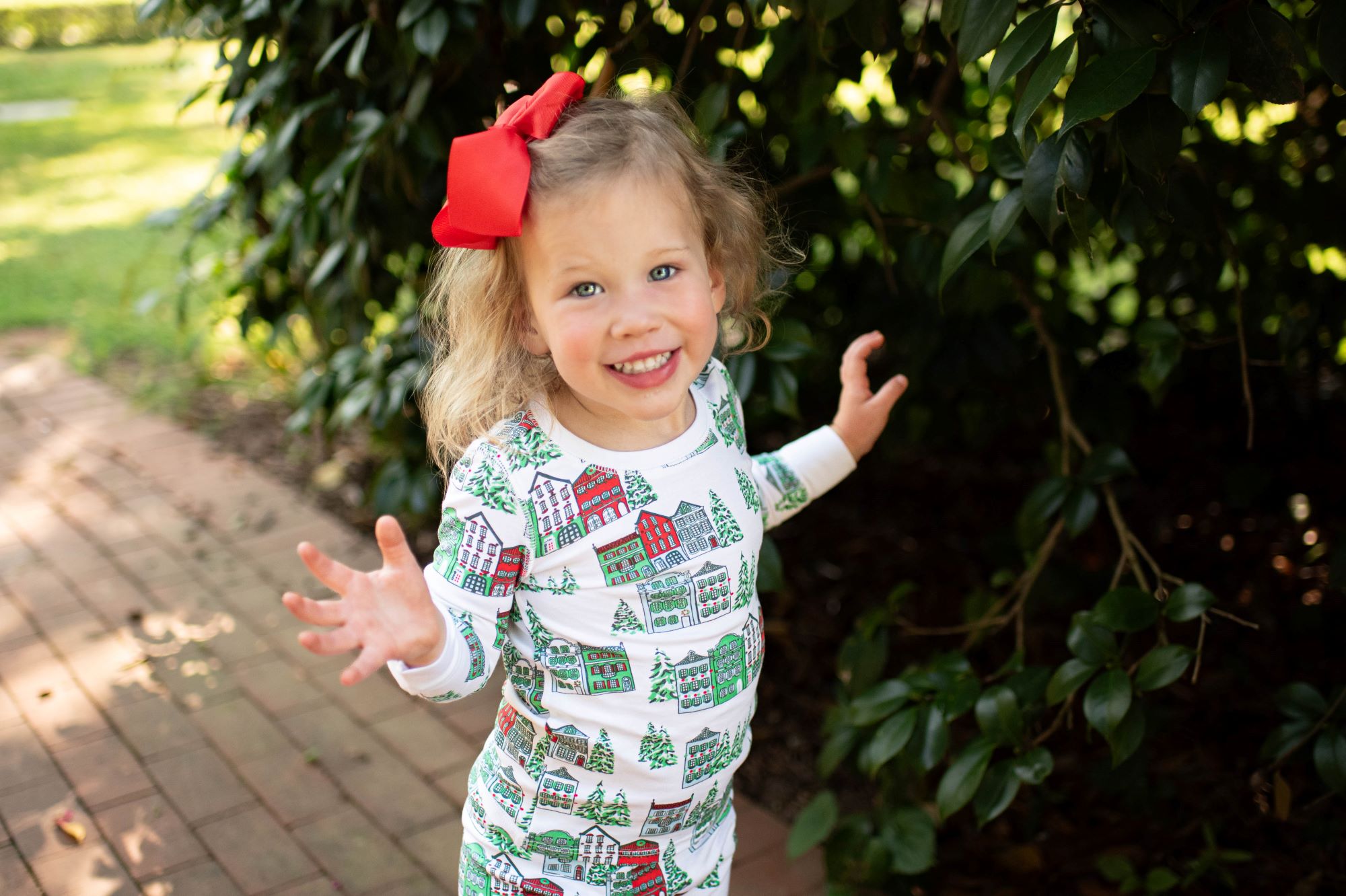 Little Girl wearing Heyward Houses Christmas Row Pima 2 Piece Pajama Set