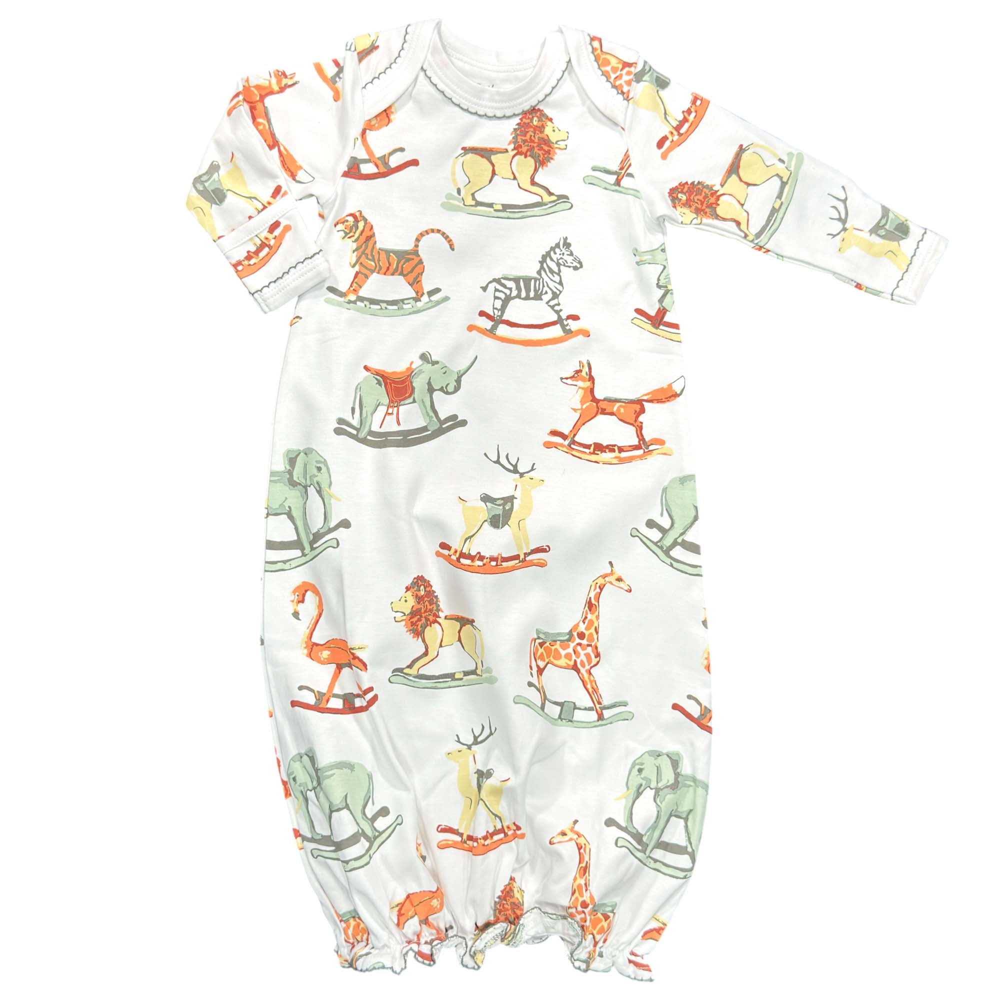Sleeper gown with animal print on a white background