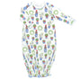 Baby gown with Christmas-themed potted plant pattern on a white background