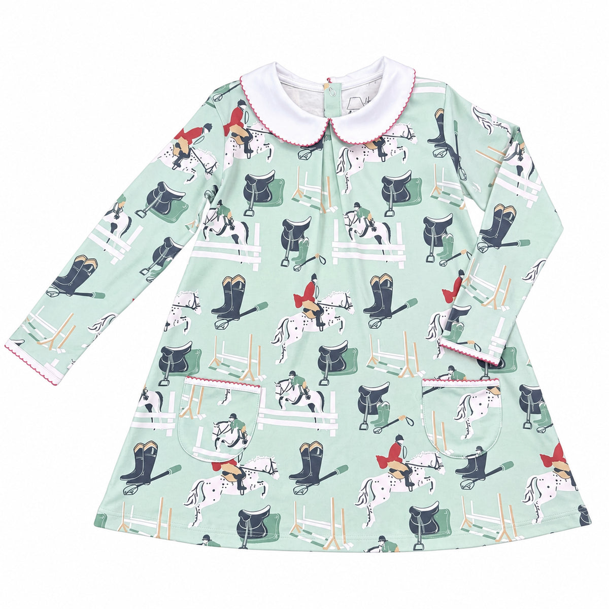 Heyward House Classic Equestrian (Green) Long Sleeve Pocket Twirl Dress product photo