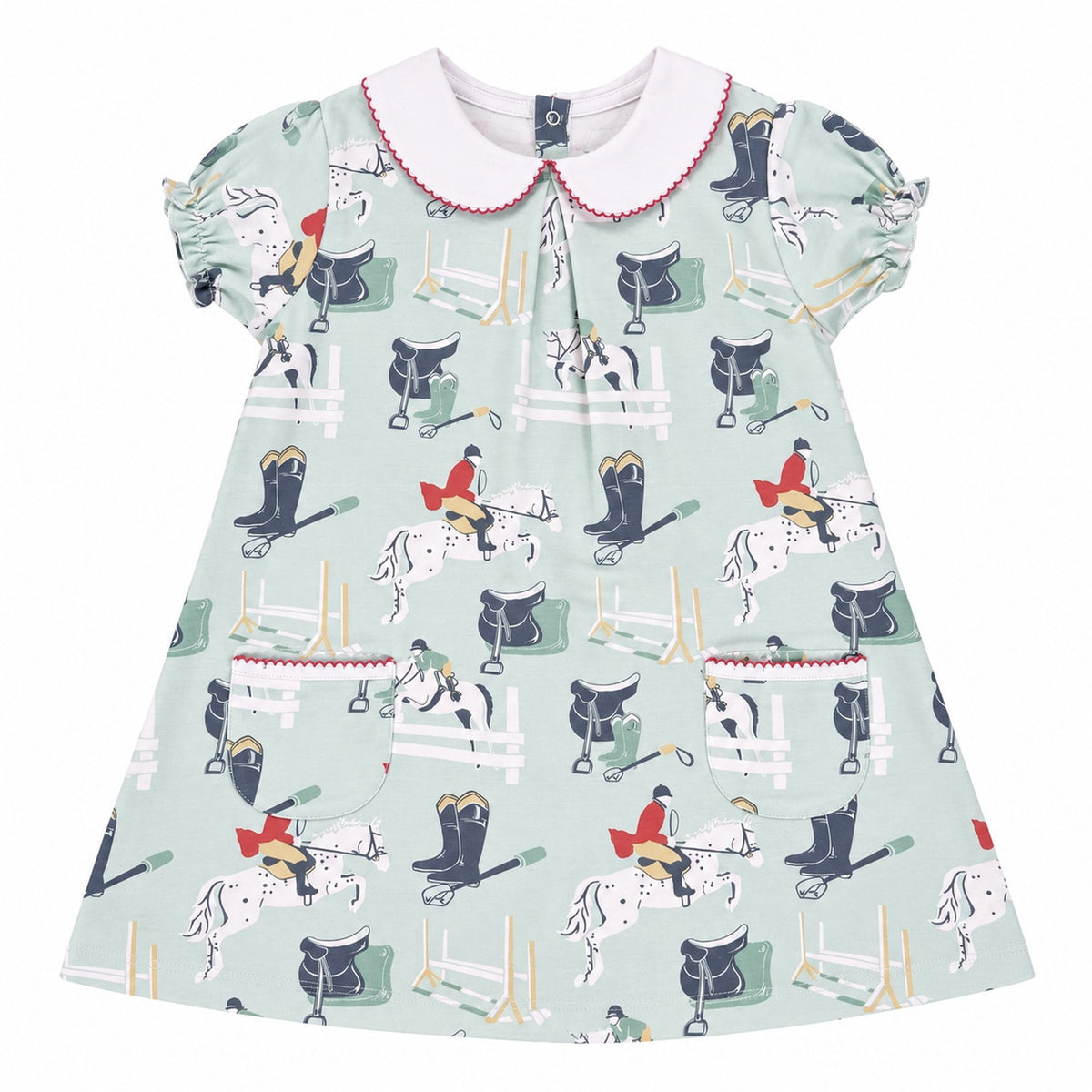 Heyward House Classic Equestrian (Green) Short Sleeve Pocket Twirl Dress product photo