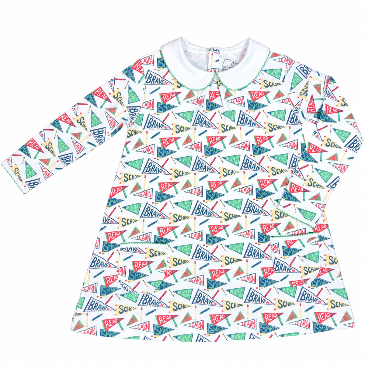 Heyward House Back to School Pennants Long Sleeve Pocket Twirl Dress product photo