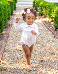 Little Girl in Heyward House Pink Lattice Bubble Running