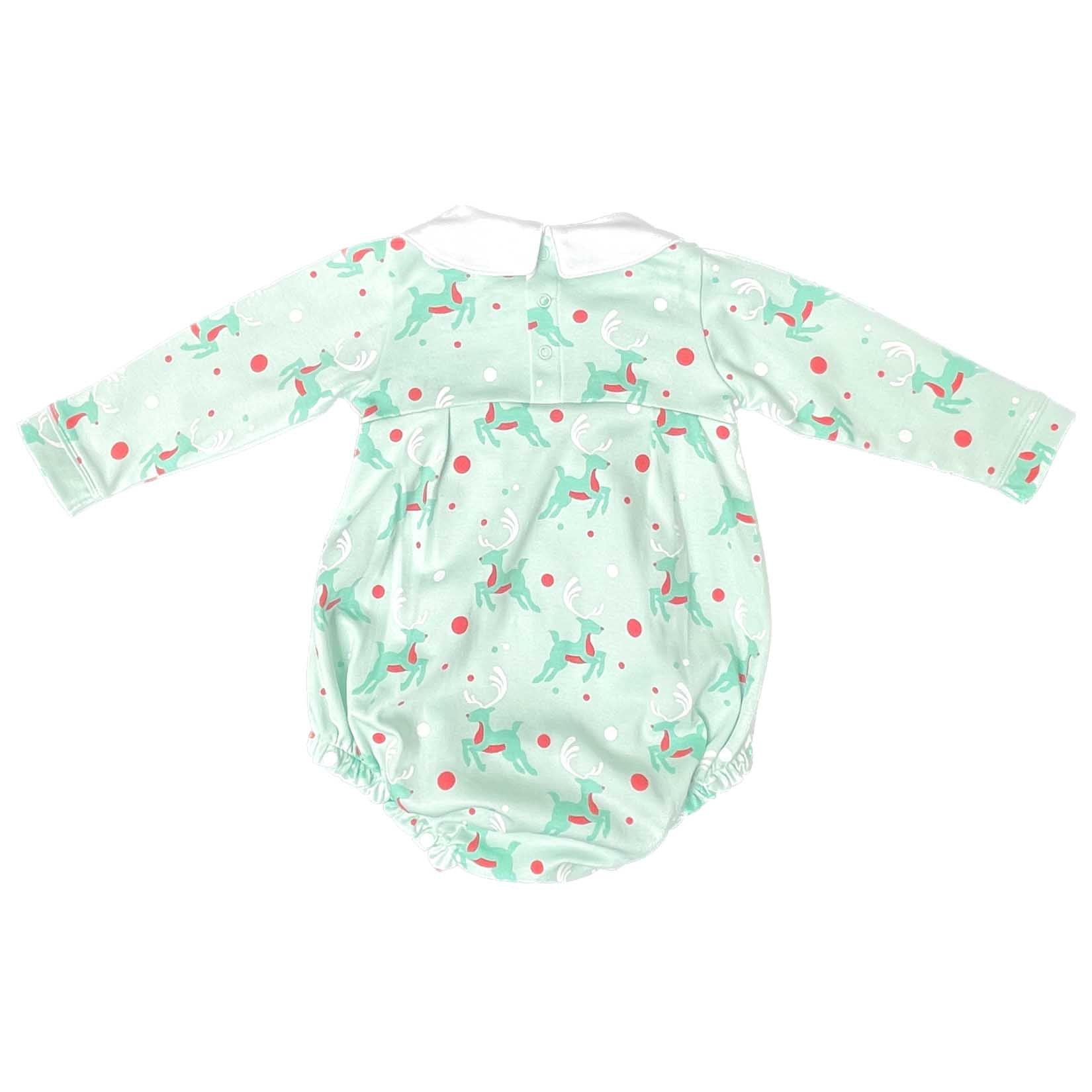 boys soft pima cotton bubble with Christmas reindeer pattern inspired by vintage colors